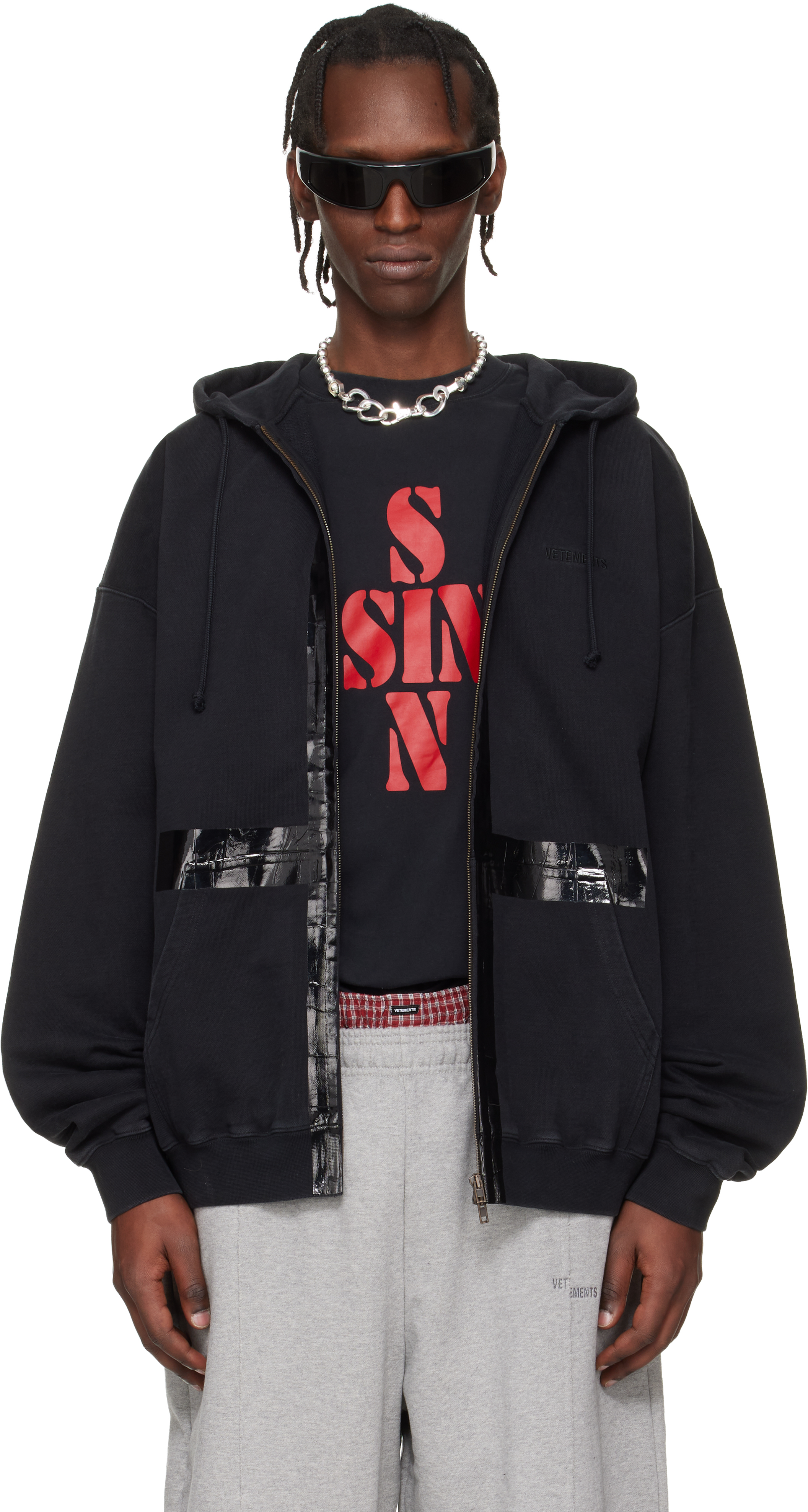 VETEMENTS - Black Taped Zip-Up Hoodie