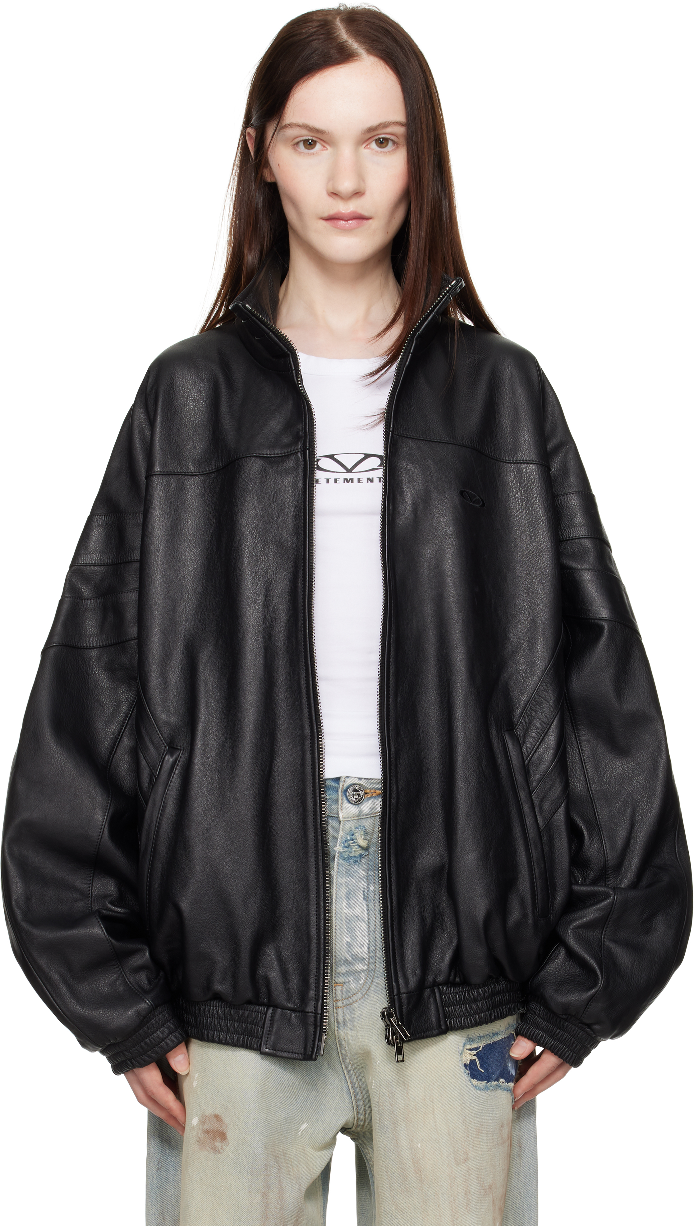 VETEMENTS - Black Tracksuit Leather Jacket