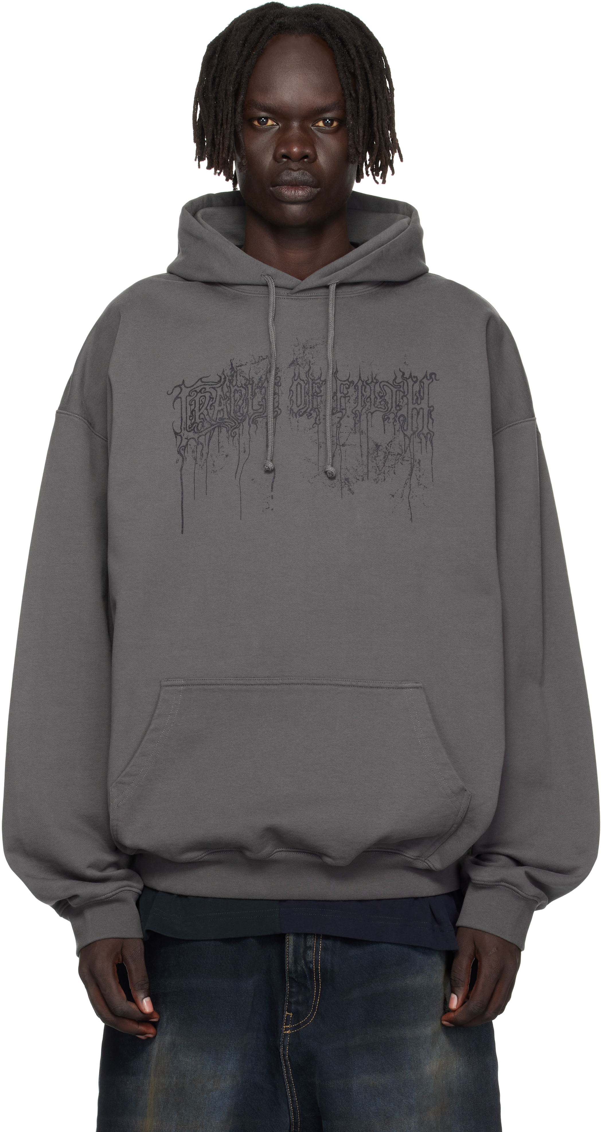 VETEMENTS - Gray Cradle of Filth Dripped Logo Oversized Hoodie