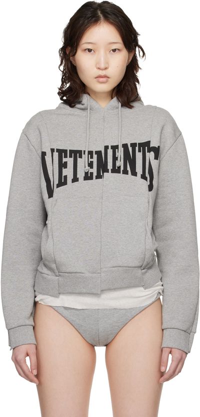 VETEMENTS VETEMENTS Gray Cut Up Logo Fitted Hoodie