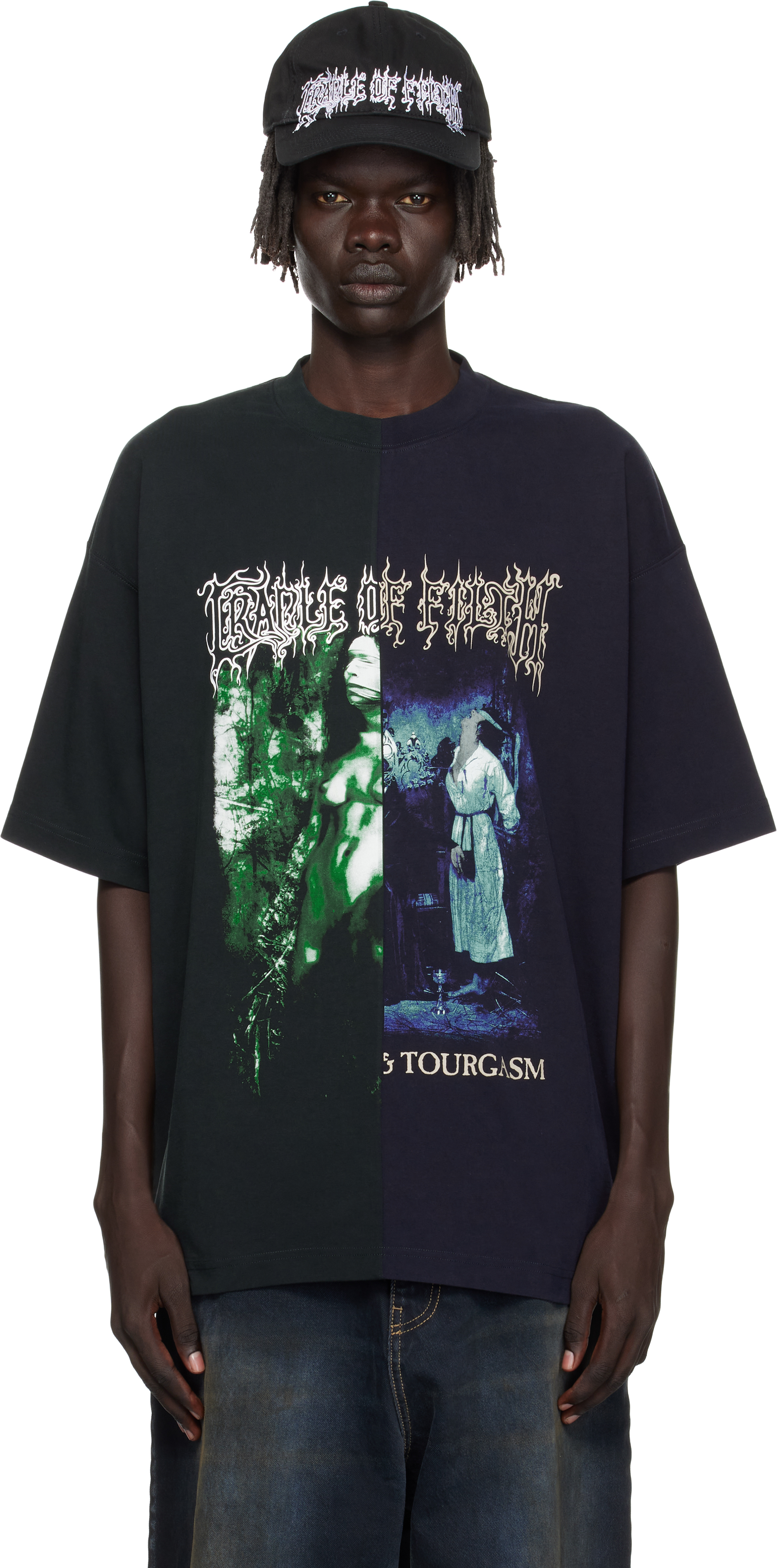 VETEMENTS - Navy & Green Cradle of Filth Cut-Up Oversized T-shirt
