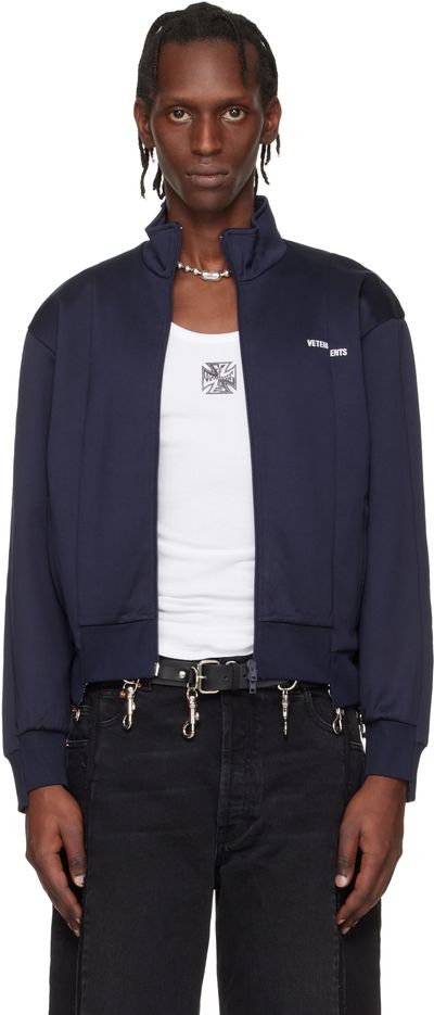 VETEMENTS VETEMENTS Navy Cut-Up Athletic Zip-Up Track Jacket