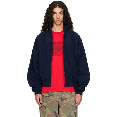 VETEMENTS VETEMENTS Navy Embroidered Metal Logo Fleece Jacket