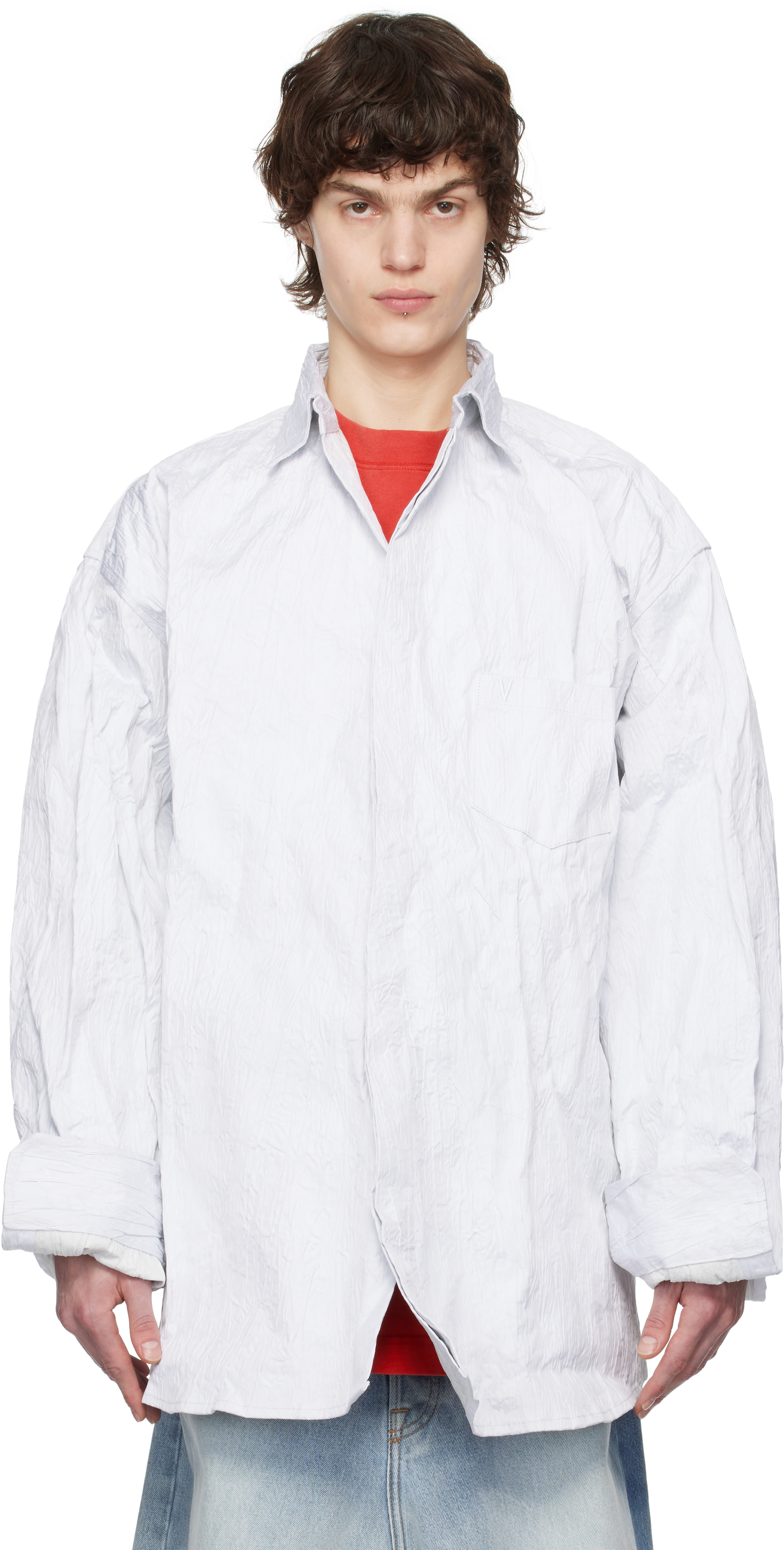 VETEMENTS - Off-White Runway Metalized Wrinkled Allover Shirt