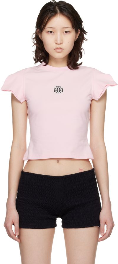 VETEMENTS VETEMENTS Pink Biker Cross Logo Front Sleeve T-shirt