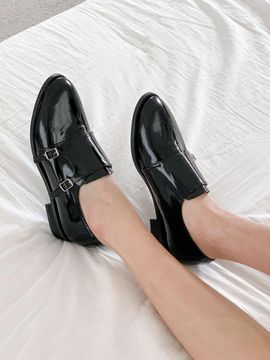 VETIANO Double Monk Strap Patent Leather Loafers [Black]
