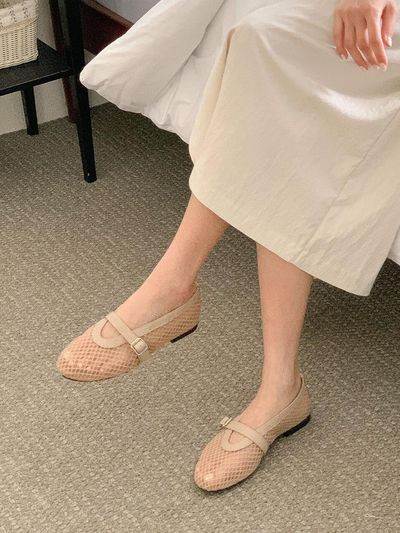VETIANO Mesh Buckle Mary Jane Flats