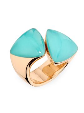 Vhernier Women's Freccia 18K Rose Gold, Turquoise & Rock Crystal Ring