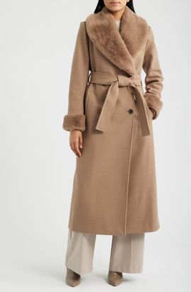Via Spiga Via Spiga Faux Fur Trim Belted Coat