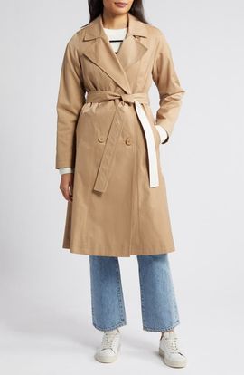Via Spiga Via Spiga Water Repellent Double Breasted Cotton Blend Trench Coat