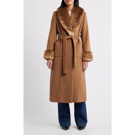 Via Spiga Via Spiga Wool Blend Coat with Faux Fur Trim