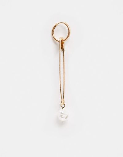 Vibe + Carter Vibe and Carter safety pin earring in gold with pearl charm exclusive to ASOS
