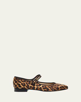 Vibi Venezia Leopard-Print Silk Mary Jane Ballerina Flats