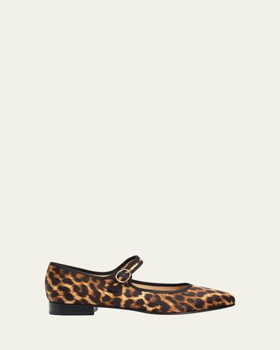 Vibi Venezia Leopard-Print Silk Mary Jane Ballerina Flats