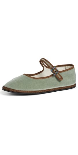 ViBi VENEZiA ViBi VENEZiA Velvet Mary Janes with Swarovski Buckle Salvia