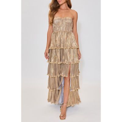 VICI Collection VICI Collection Gilded Age Metallic Plissé Tiered Strapless Gown