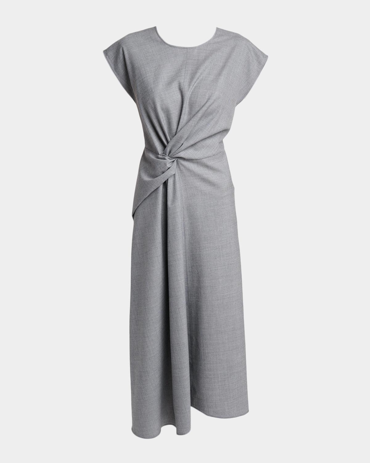Victoria Beckham Aria Twisted Wool Cap-Sleeve Midi Dress