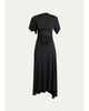 Victoria Beckham Blousey Asymmetric Short-Sleeve Midi Dress - 1