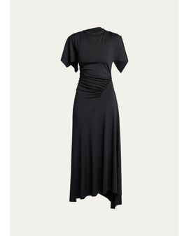 Victoria Beckham Blousey Asymmetric Short-Sleeve Midi Dress