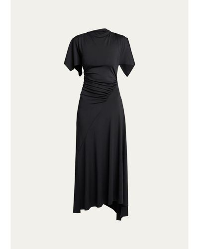 Victoria Beckham Blousey Asymmetric Short-Sleeve Midi Dress