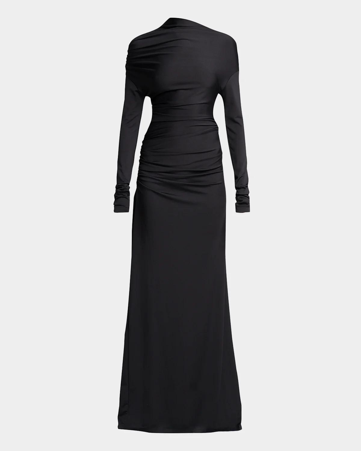 Victoria Beckham Draped Long-Sleeve Column Gown