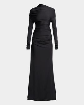 Victoria Beckham Draped Long-Sleeve Column Gown