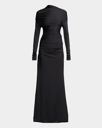 Victoria Beckham Draped Long-Sleeve Column Gown