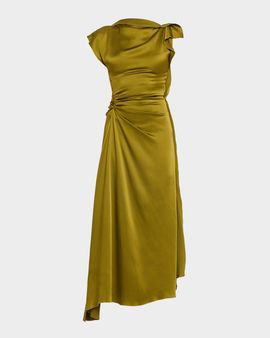 Victoria Beckham Draped Sleeve Satin Midi Dress