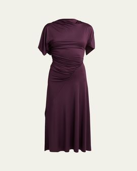 Victoria Beckham Gathered Twisted Flutter-Sleeve Midi Dress