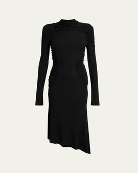 Victoria Beckham High-Neck Contour-Ruched Midi Dress