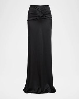 Victoria Beckham Isabella Satin Ruched Maxi Skirt