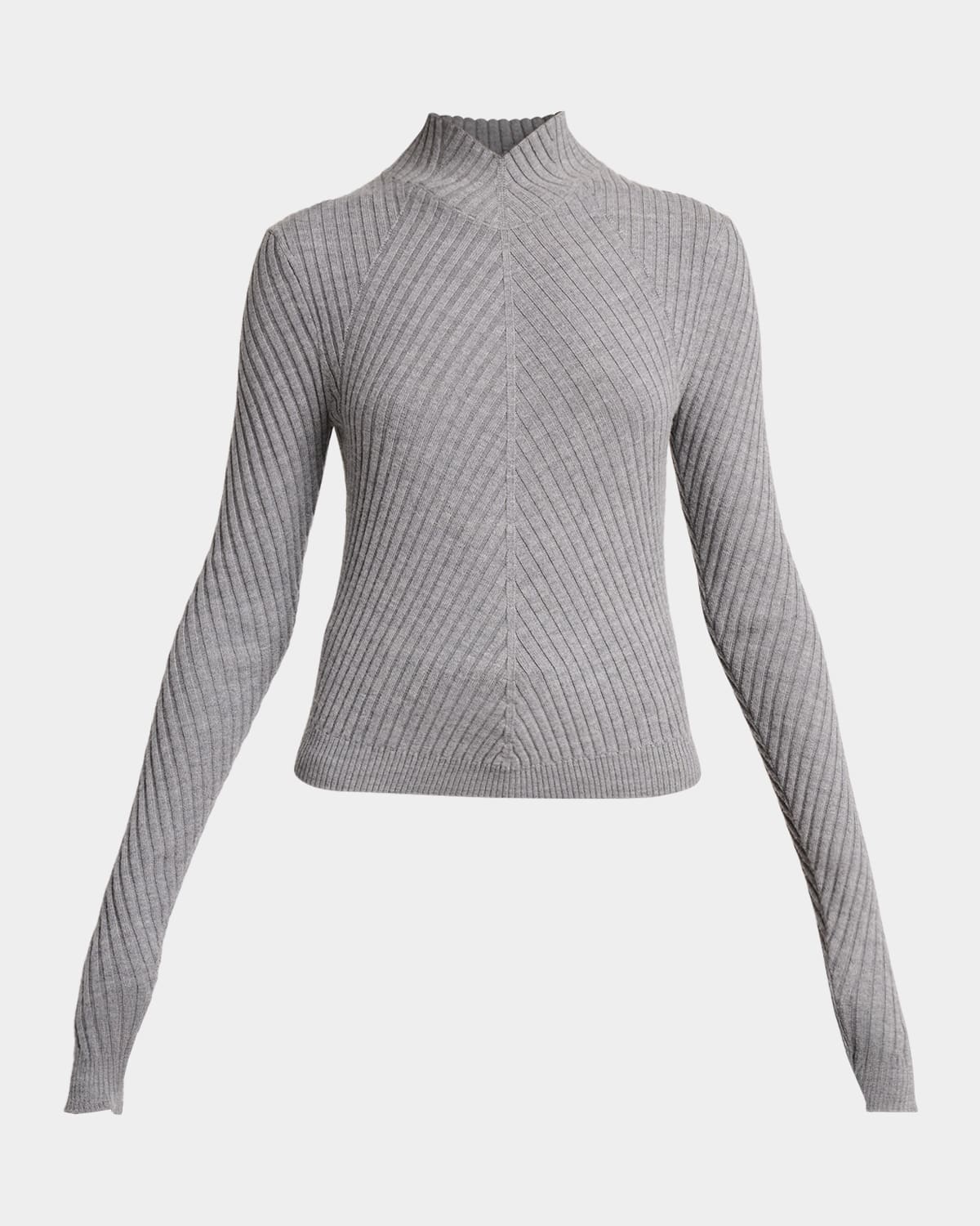 Victoria Beckham Mock-Neck Diagonal Ribbed Sweater