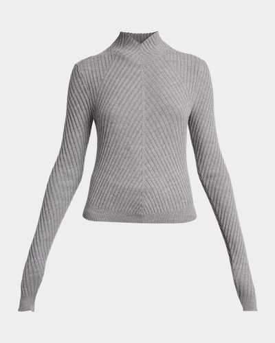 Victoria Beckham Mock-Neck Diagonal Ribbed Sweater