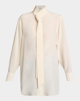 Victoria Beckham Scarf-Neck Silk Button-Down Blouse