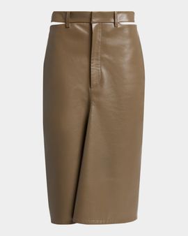 Victoria Beckham Slit Waistband Leather Midi Kick Skirt