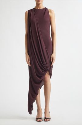 Victoria Beckham Victoria Beckham Asymmetric Drape Georgette Midi Dress