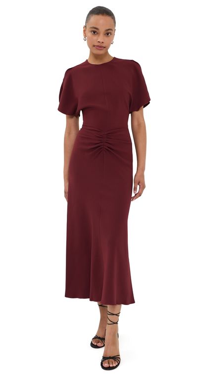 Victoria Beckham Victoria Beckham Bela Midi Dress Burgundy