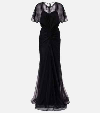 open lace back dress Isabella Gathered-waist Floor-length Gown  Belinda International