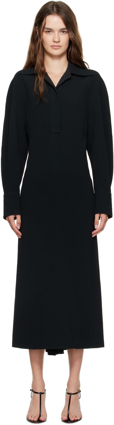 Victoria Beckham Victoria Beckham Black Long Sleeve Polo Midi Dress