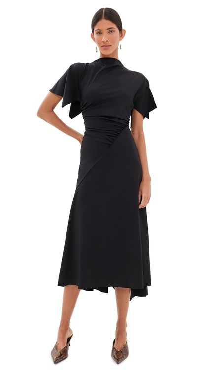 Victoria Beckham Victoria Beckham Blousey Midi Dress Black