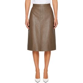 Victoria Beckham Victoria Beckham Brown Kick Detail Leather Midi Skirt