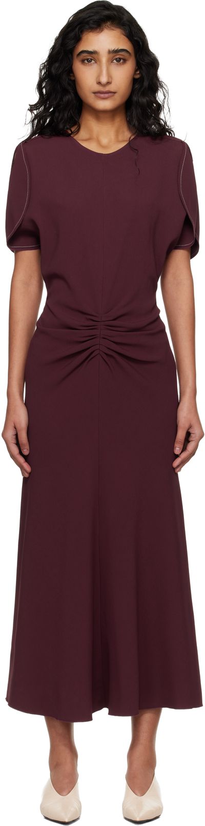 Victoria Beckham Victoria Beckham Burgundy Bela Midi Dress