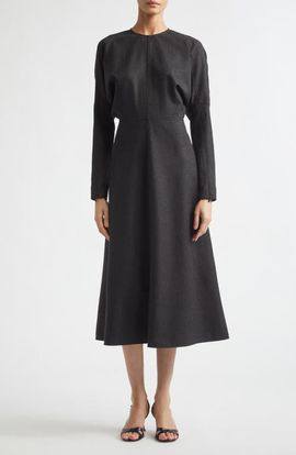 Victoria Beckham Victoria Beckham Dolman Long Sleeve Wool Twill Midi Dress