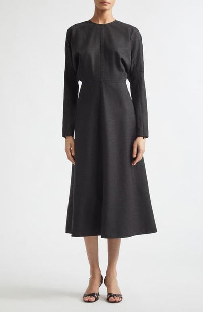 Victoria Beckham Victoria Beckham Dolman Long Sleeve Wool Twill Midi Dress