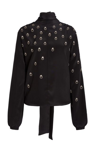 Victoria Beckham Victoria Beckham Embroidered BalloonSleeve Silk Top