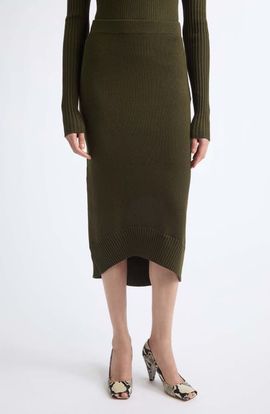 Victoria Beckham Victoria Beckham Fitted Rib Wool Blend Midi Skirt