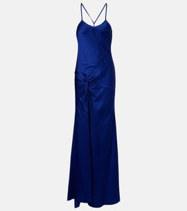 victoria beckham bridal lace-trimmed satin maxi dress Victoria Beckham Lace-Appliqu Satin Maxi Dress - Magnesium