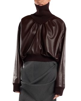 Victoria Beckham Victoria Beckham Leather Knit Trim Long Sleeve Top