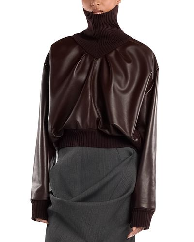 Victoria Beckham Victoria Beckham Leather Knit Trim Long Sleeve Top