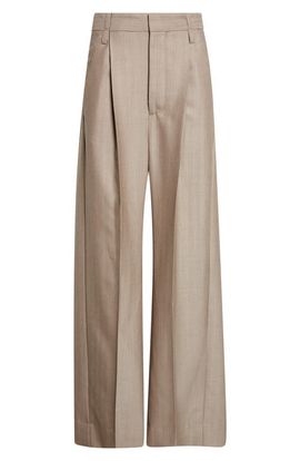 Victoria Beckham Victoria Beckham Pleated Virgin Wool Herringbone Straight Leg Pants